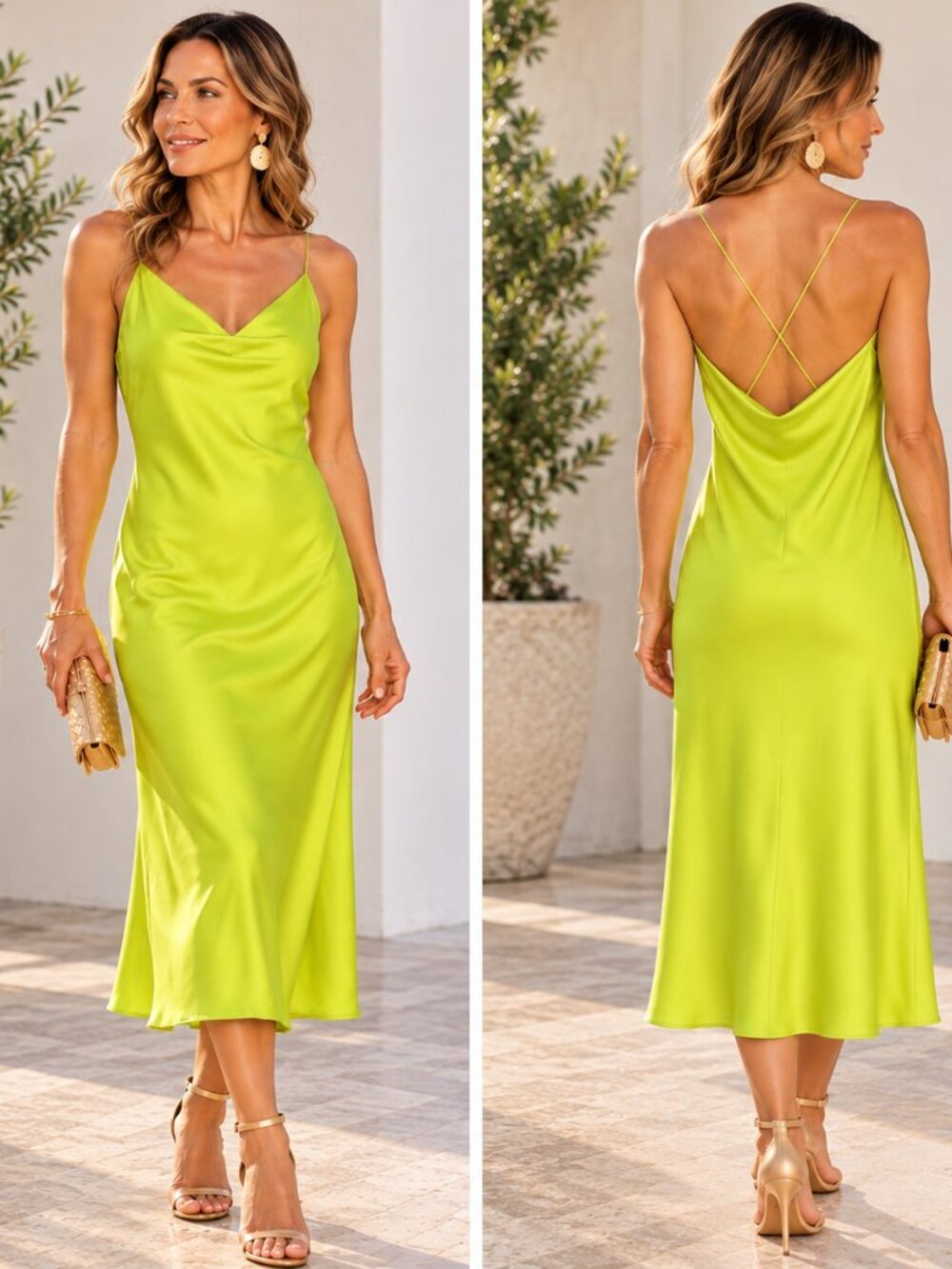 Lauren Ralph Lauren Satin Slip Dress Size 12 Lime Chartreuse NWT $185